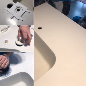 Lukke gammelt hanehul i Corian-bordplade